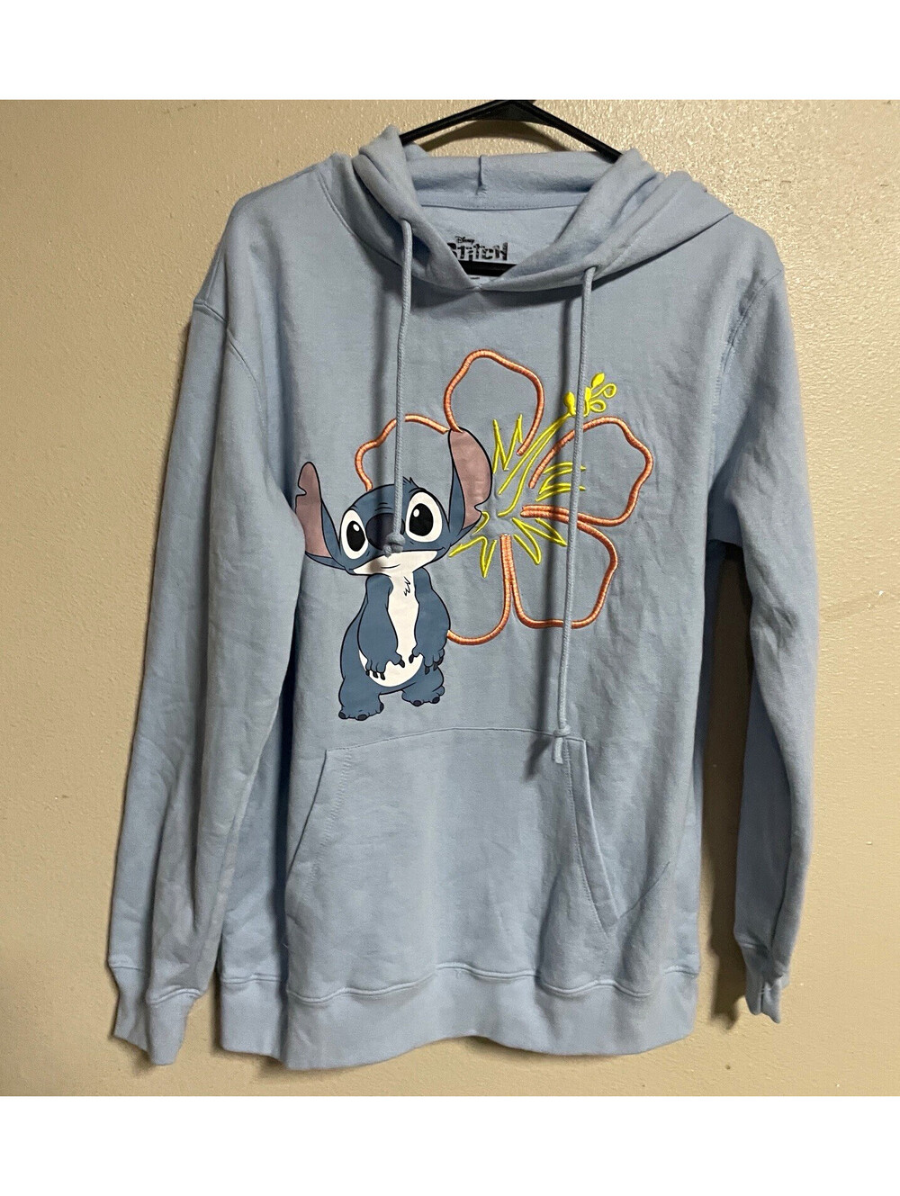 Disney Stitch juniors Blue Pullover Hooded Fleece Hoodie Size L (11-13)